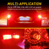 Close-up view of a vehicle's red LED brake lights and a replacement multi-application light assembly.