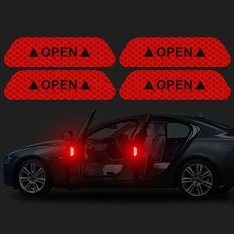 Four reflective warning decals for car doors with open indicators
