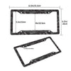 A rectangular black camouflage aluminum license plate frame with dimensions 12.3in by 5.1in.