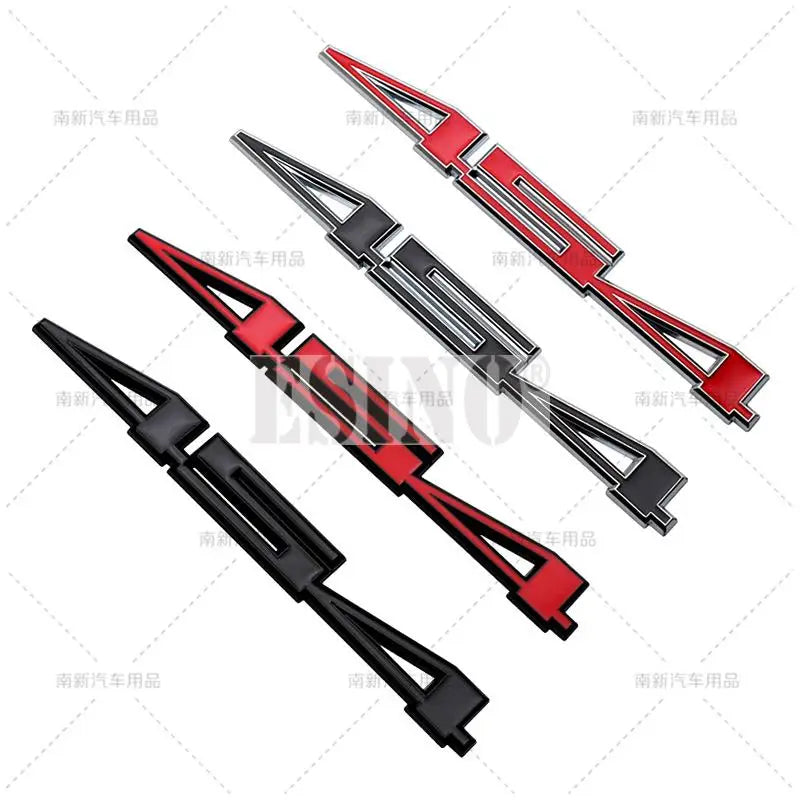 Three metal alloy decals for Camaro and Cruze cars in red and black designs