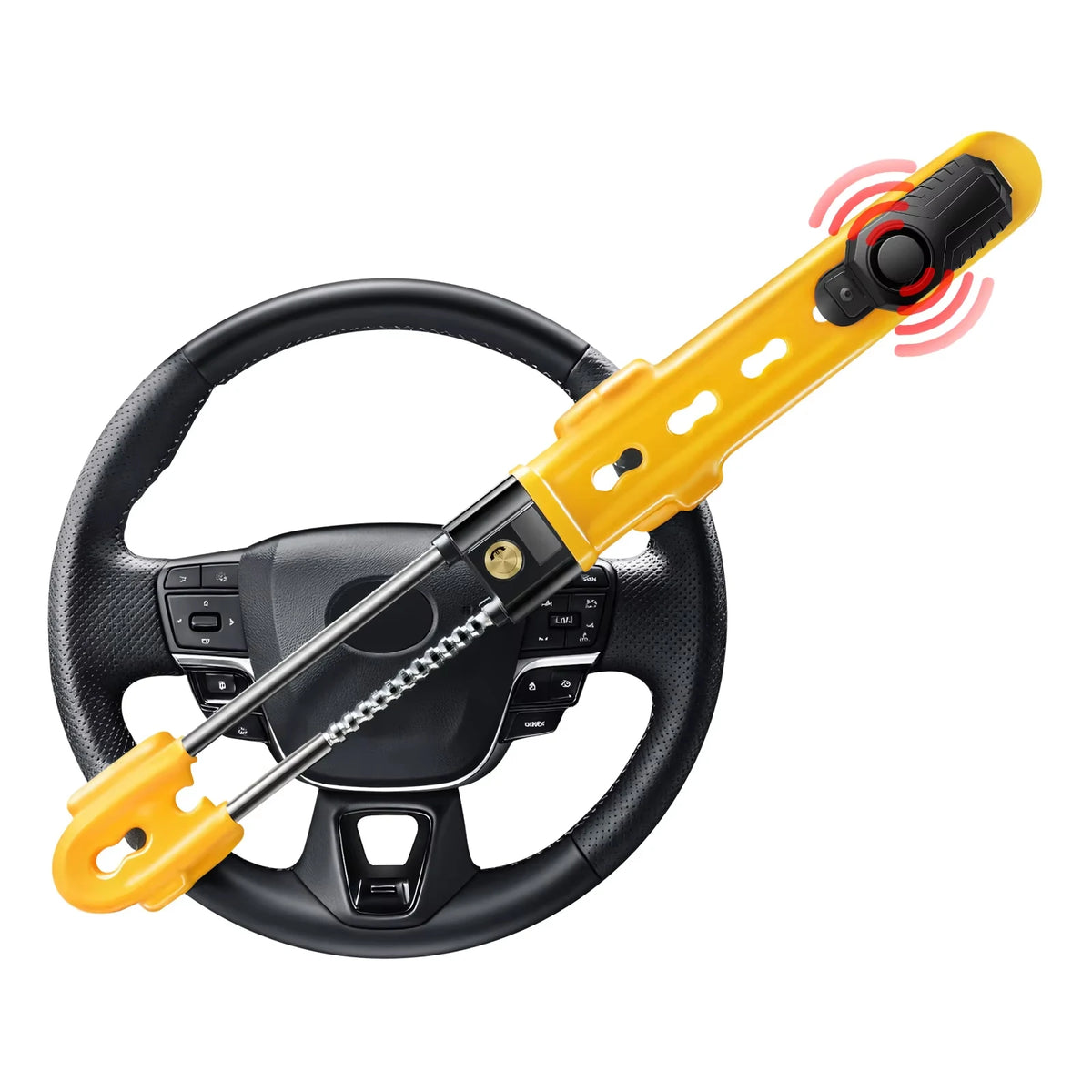 Yellow heavy duty steering wheel anti-theft lock with alarm mechanism