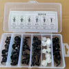 A set of universal auto fastener clips for body trim, including various sizes and types.