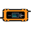 Orange-schwarzes intelligentes Pulsbatterieladegerät mit Anzeige für 8,8,8 Volt.