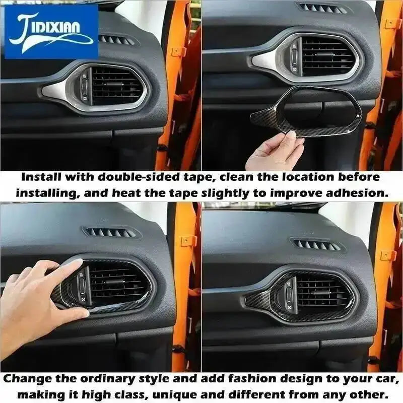 Installation guide showing how to install dashboard air vent covers in a Jeep Renegade.