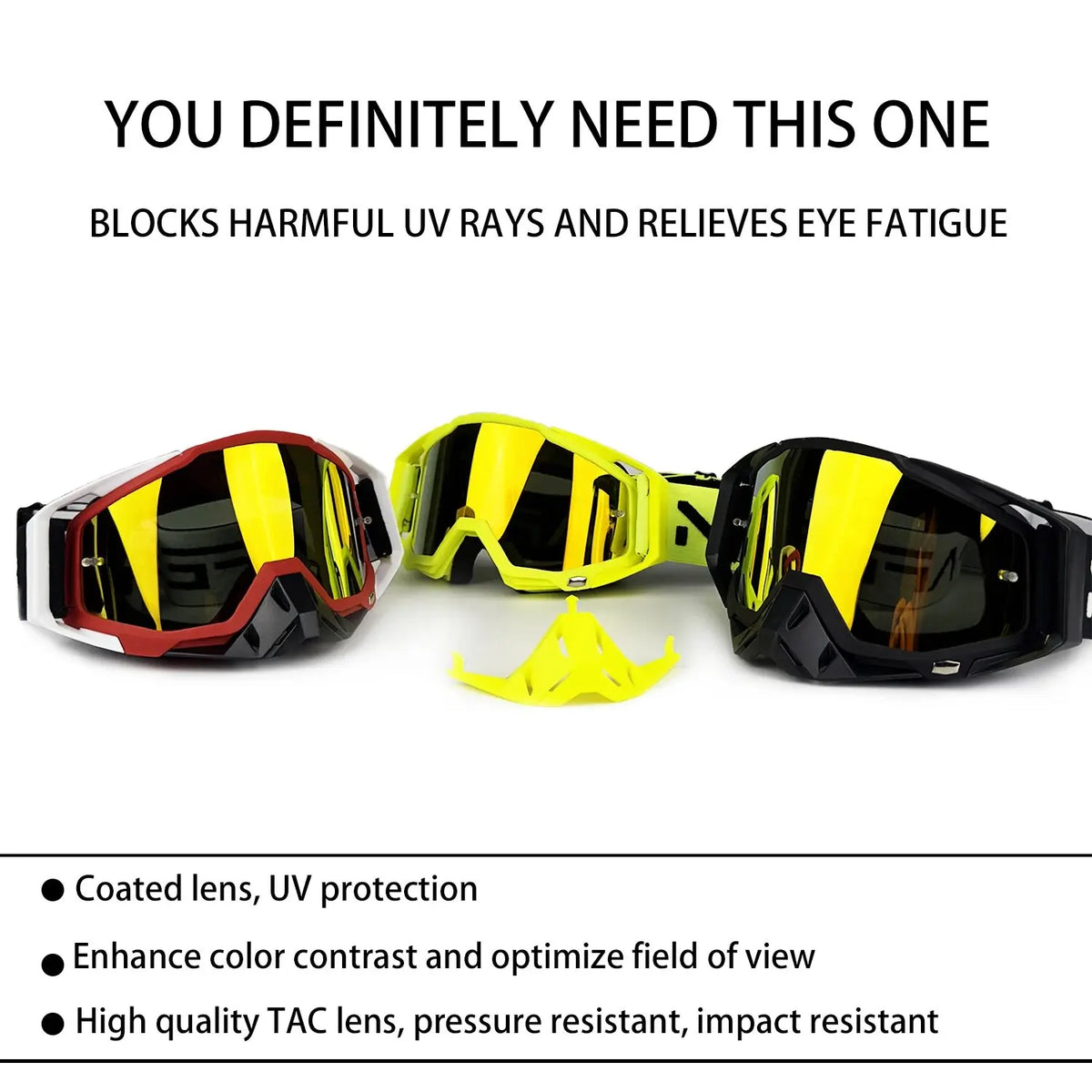 Un set de lunettes de sport polarisées jaunes et noires avec des verres revêtus pour la protection UV et une vision améliorée