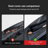 Comparison showing how a dust cover protects wiper bearings and prevents leaf clogging on a car windshield.