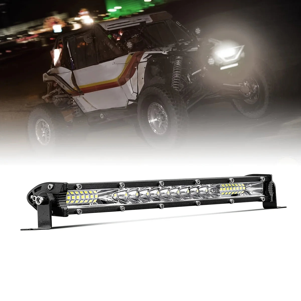 An ultra bright LED light bar designed for off-road vehicles.