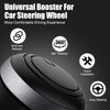 A close-up view of a black universal booster knob designed for car steering wheels.