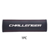 Black leather car seat belt shoulder strap pad with silver lettering