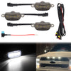 Multiple views of a front grille marker LED light kit for Ford F-150 and RAM 1500, including individual lights and wiring.
