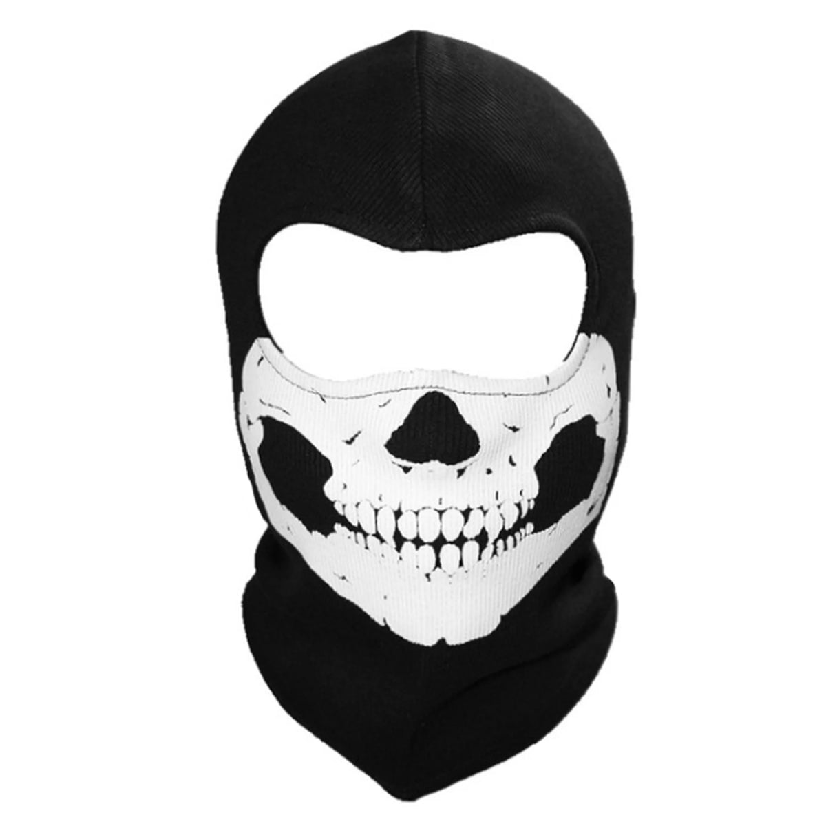 Mascarilla balaclava negra de cara completa con diseño de calavera blanca