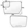 Diagram showing the dimensions of a heated convex side mirror glass for a Ford F-150.