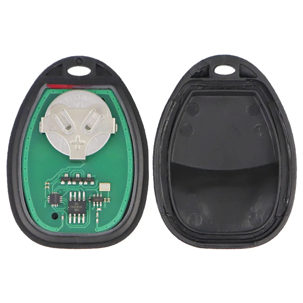 A universal remote car key for Chevrolet, Buick, Cadillac, and GMC vehicles shown in two views.