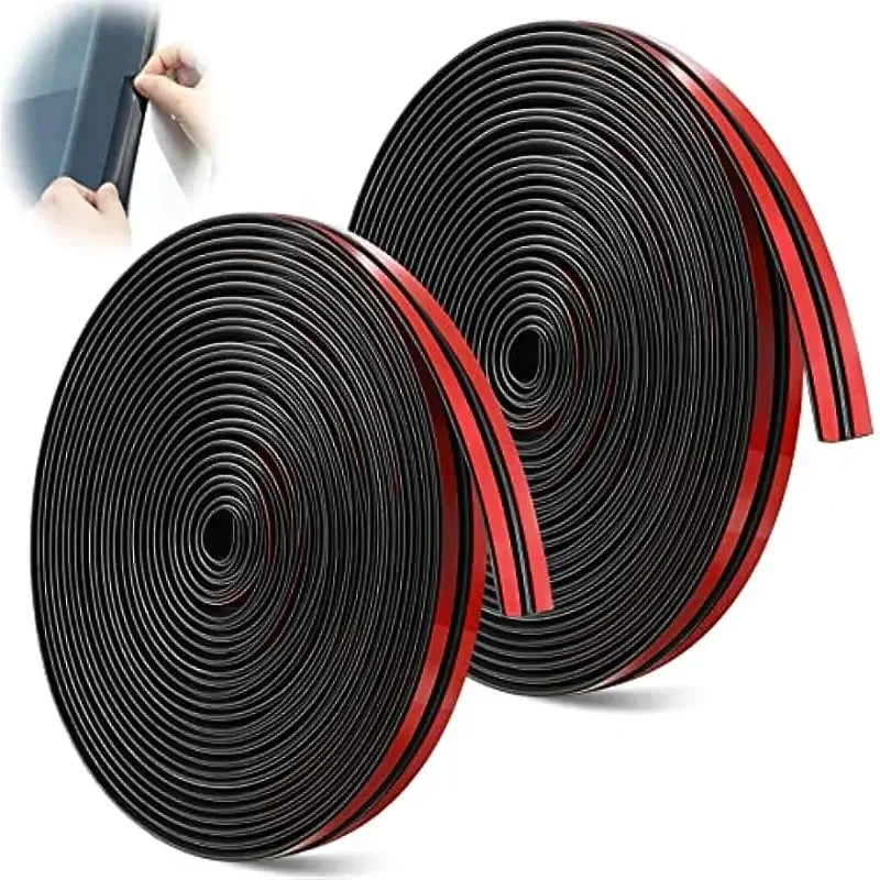 Roll of black and red T-shape rubber seal strip for car windows, doors, and windshield