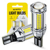 A pack of Auxito light bulbs featuring an HD projector lens and a CANBUS connector for LED reverse lights.
