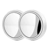 A set of two round, silver-framed car blind spot mirrors.