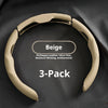 A beige PU/Nappa leather steering wheel cover in a 3-pack is shown against a dark background.