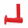 A red universal motorcycle handlebar grip with a ribbed cylindrical design.