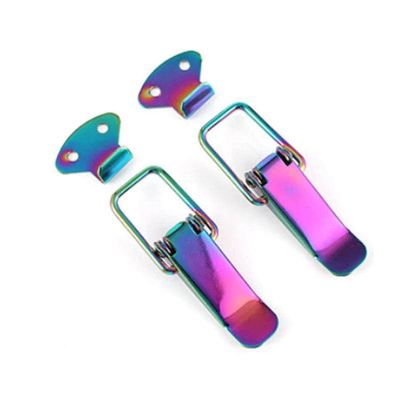 Three metallic car trunk pull buckle repair clips in iridescent blue and purple colors.