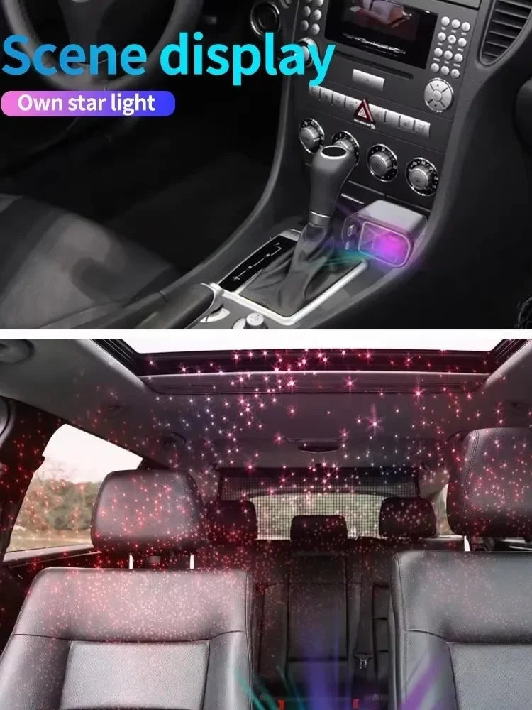 Innenansicht eines Autos mit Szenenanzeige und beleuchteten Sitzen.