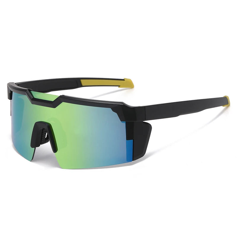 Lunettes de sport pour le cyclisme noir et jaune avec des verres verts réfléchissants
