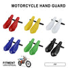 A collection of motorcycle hand guards in various colors including red, yellow, white, blue, green, and black.