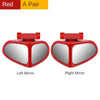 A pair of red 360° adjustable car blind spot mirrors, showing the left and right mirror views.