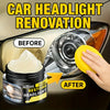 Before and after comparison of car headlight renovation using a restore headlight product