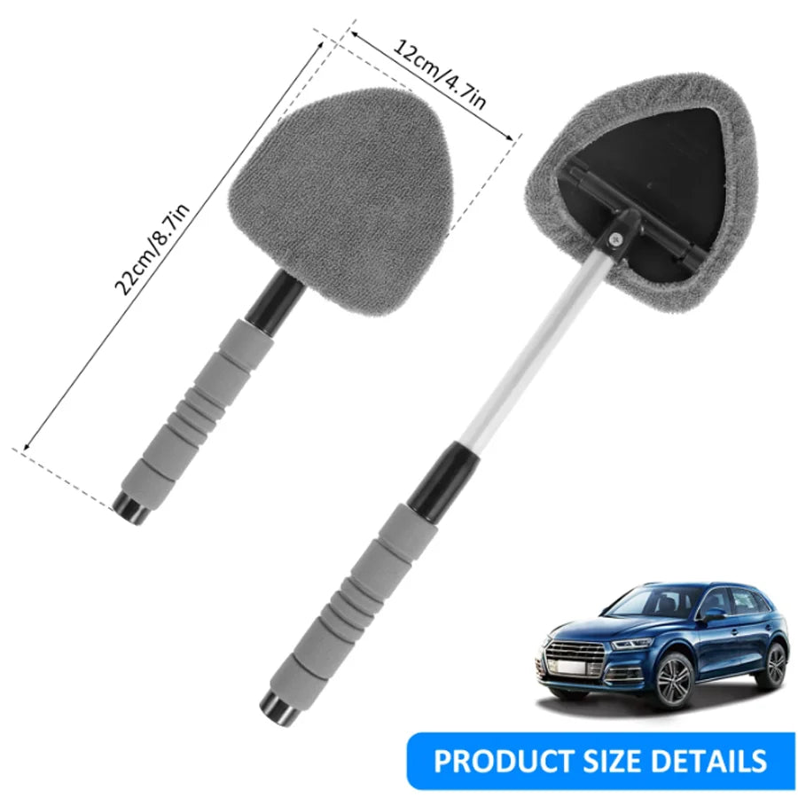 Extendable car window cleaning brush set with gray felt heads and white handles