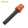 A black fuel vent breather hose with an orange threaded fitting for a motorcycle.