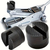 A silver universal rubber jack pad with a protective frame rail mount and two black pads shown alongside the product.