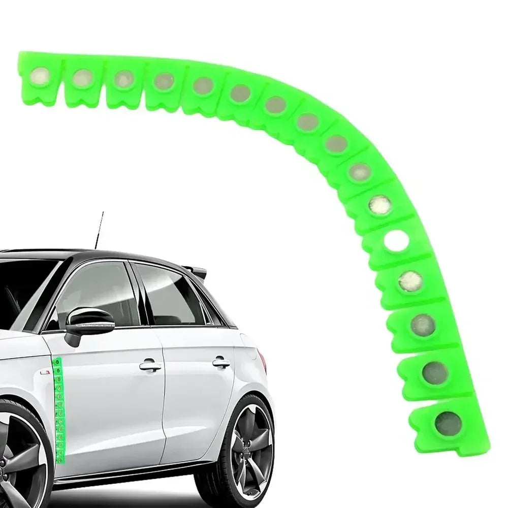 A curved strip of bright green magnetic strips for car sheet metal dry grinding.