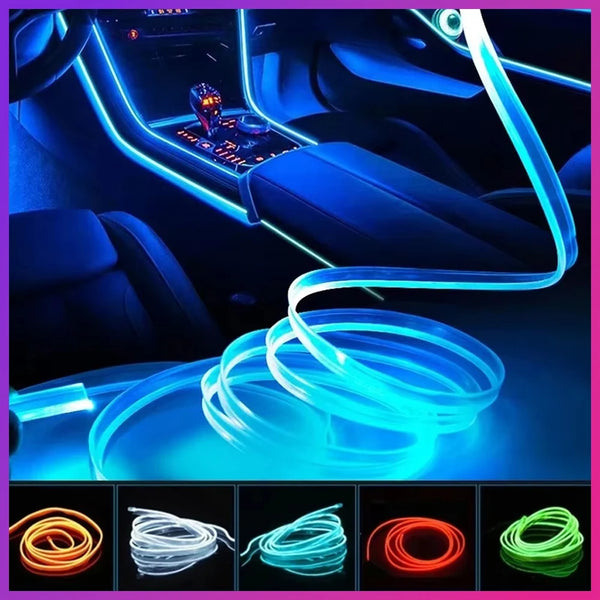 Various colors of flexible USB LED light strips coiled and uncoiled for car interior decoration