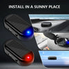 Solar powered anti-theft car warning light installed in a vehicle interior.
