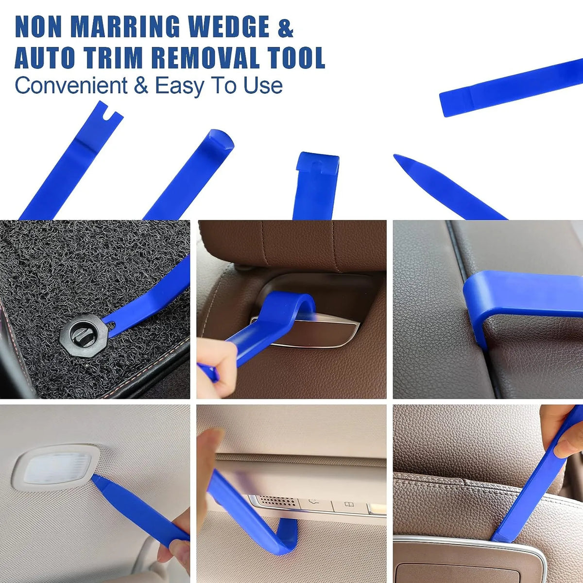 Set aus blauen, nicht zerkratzenden Keilen und Werkzeugen zum Entfernen von Auto-Trim und Zylindern für Reparaturen an Autotü