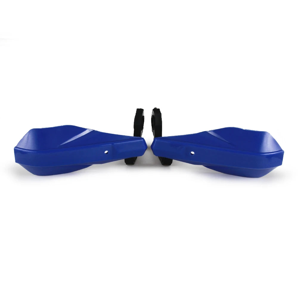 A pair of blue universal motorcycle handguards and brush protectors.