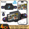 A set of four front and rear dash cameras for car monitoring, including a main unit and various mounting options.
