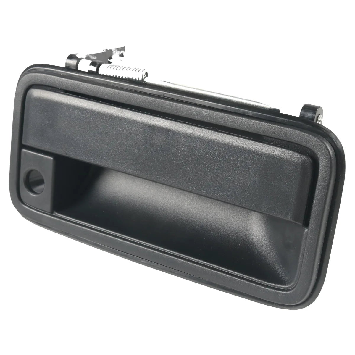 A black replacement exterior door handle assembly for Chevy and GMC trucks.