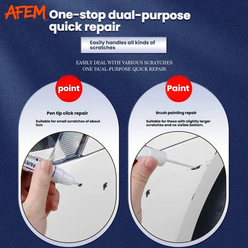 A set of dual-purpose paint touch-up pens for quick scratch repair on car paint.