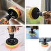 A professional car polishing pad kit showing various angles of the foam pad and applicator tool.