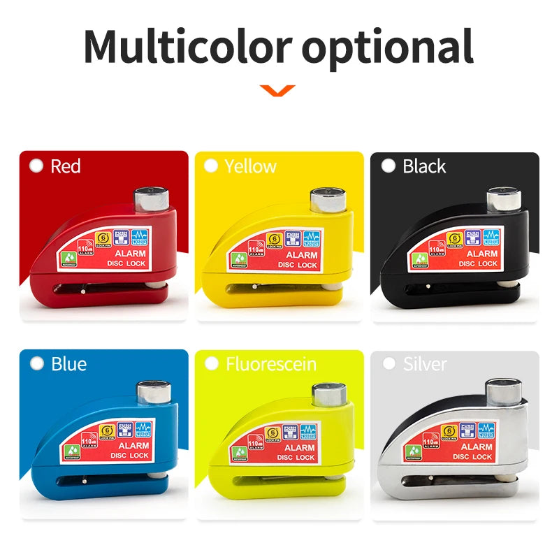 A set of multi-color security locks in red, yellow, black, blue, fluorescent yellow, and silver.