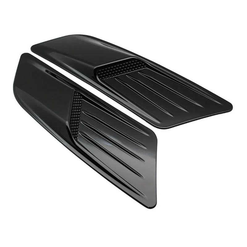 Black retrofit false air outlet hood for a Ford Mustang