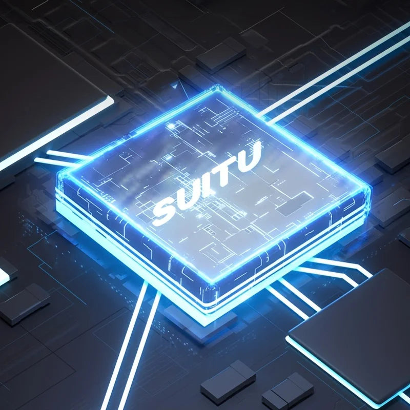 A glowing blue digital interface representing a portable digital tire air pump on a dark technological background.