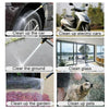 A collection of images showing a high-pressure adjustable water gun being used for cleaning cars, grounds, glass, and pets.