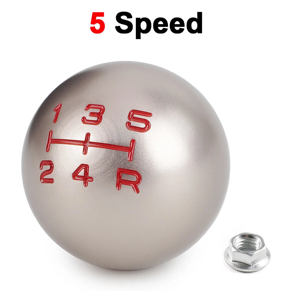 Aluminum matte ball shift knob with numbers 1 3 5 and letters R and 2 4 R on the top
