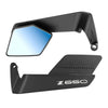 A black adjustable motorcycle side mirror with a reflective glass surface.