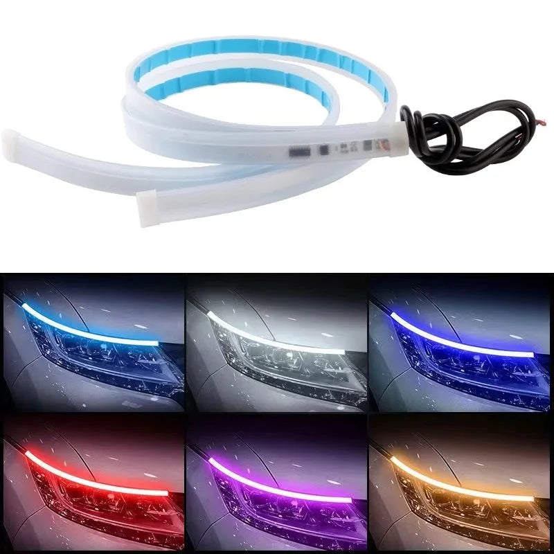شرائط إضاءة LED بيضاء وزرقاء مرنة لمصابيح السيارة الأمامية