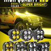Gelber Jeep mit hochwertigen, leuchtstarken Dual-Color-LED-Licht und mehreren separaten LED-Arbeitsleuchten
