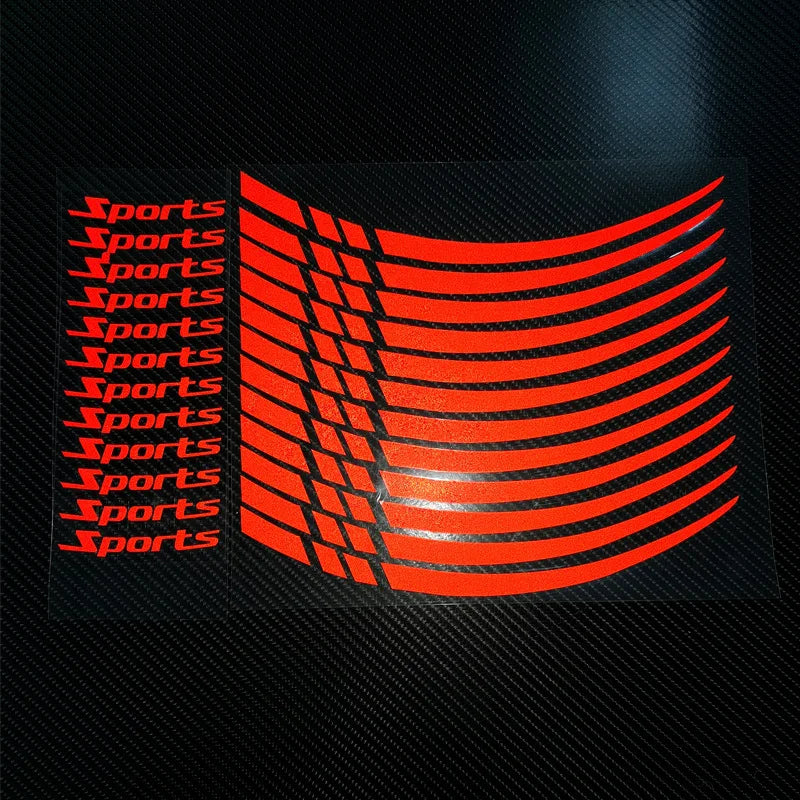 A pattern of red reflective stickers shaped like curved lines on a dark background.