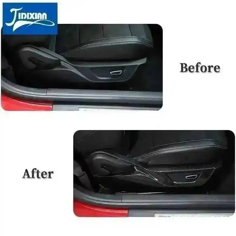 Before and after comparison of a car interior decoration kit for a Mustang seat